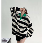 Unisex Lapel Striped Embroidered Sweatshirt